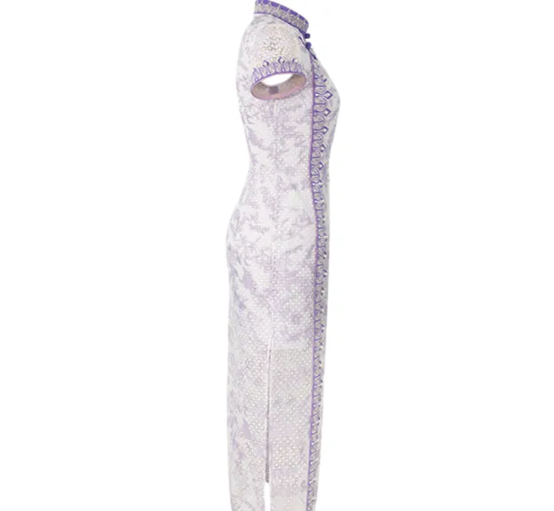 Magic Q's exclusive original design heavy embroidered lace long dress