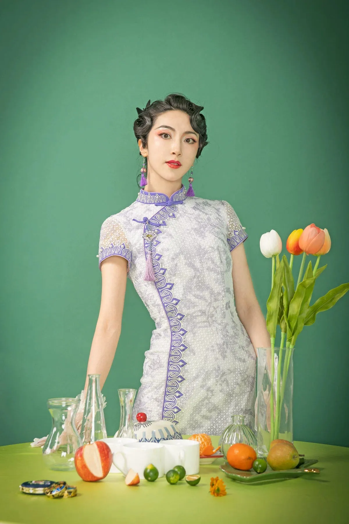 Magic Q's exclusive original design heavy embroidered lace long dress