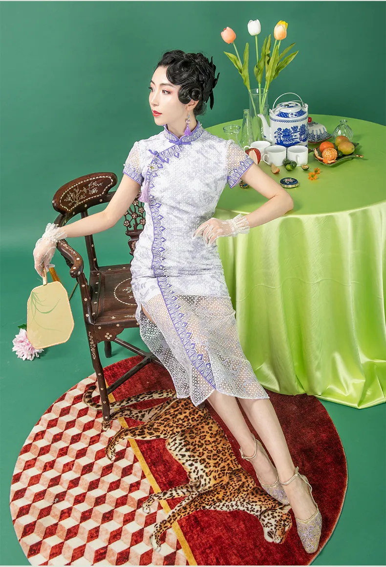 Magic Q's exclusive original design heavy embroidered lace long dress