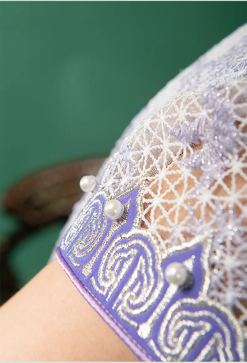 Magic Q's exclusive original design heavy embroidered lace long dress