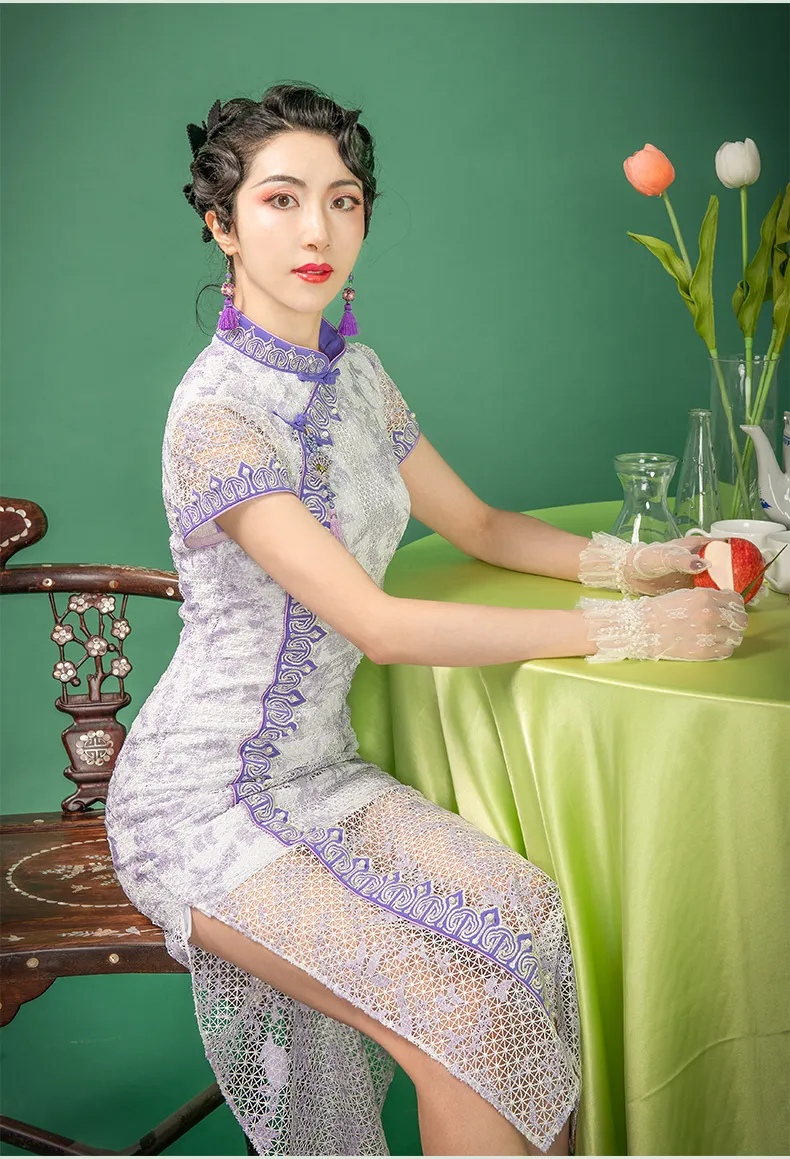 Magic Q's exclusive original design heavy embroidered lace long dress