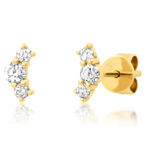 MINI CURVE DIAMOND STUDS, 14kt GOLD