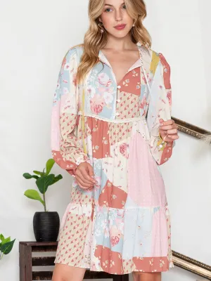 Nsquared Printed Tie Neck Long Sleeve Dress