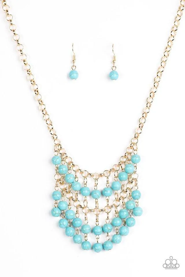 Paparazzi Accessories - Jurassic Park Party #N381 Peg - Blue Gold Necklace