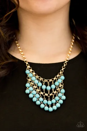 Paparazzi Accessories - Jurassic Park Party #N381 Peg - Blue Gold Necklace