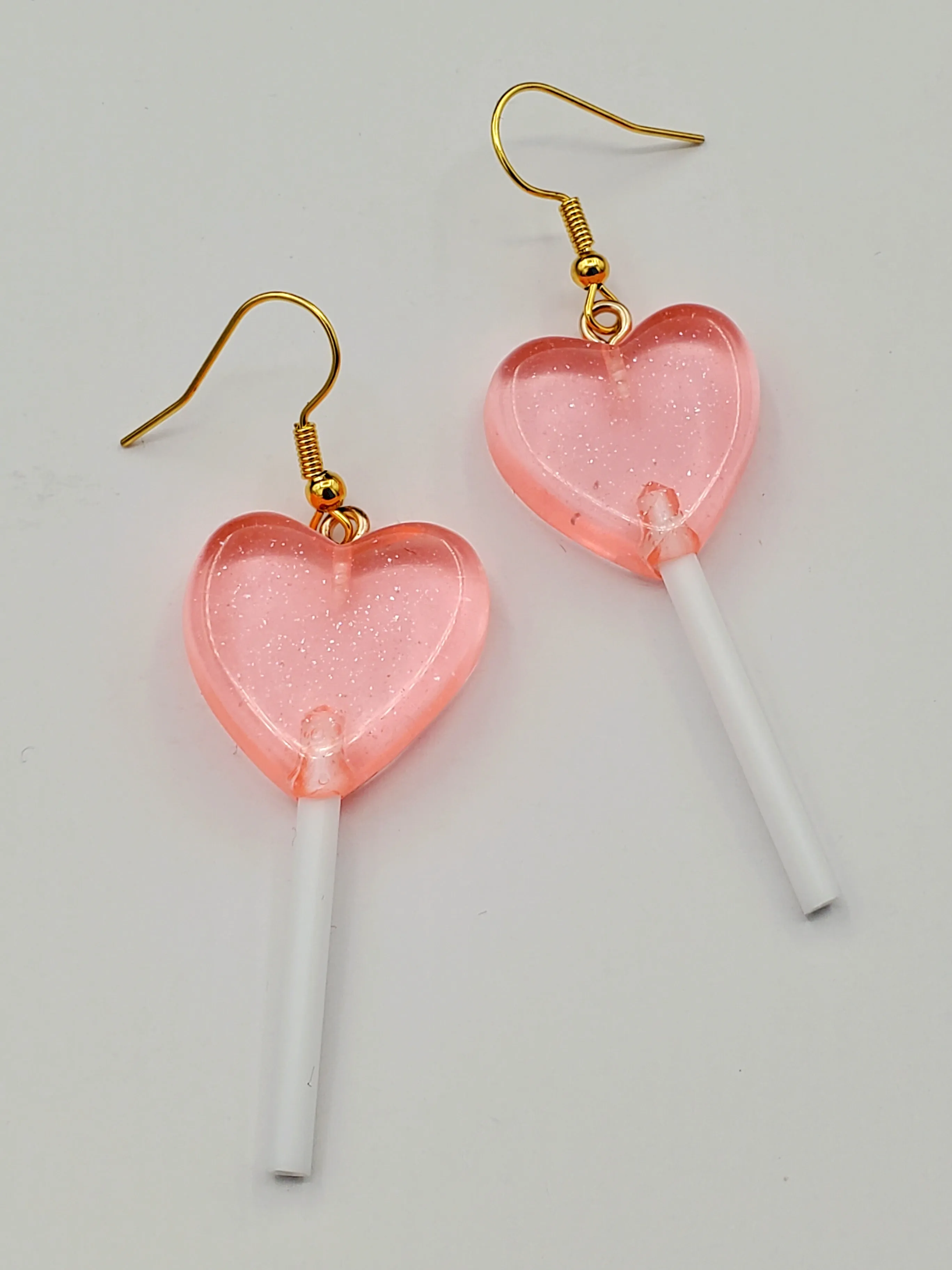Pink Heart Lollipop Dangle Earrings