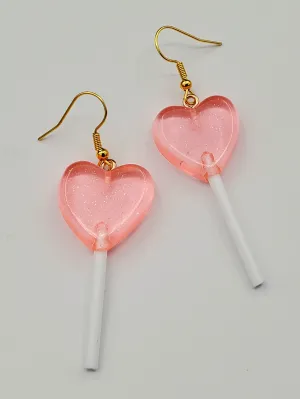 Pink Heart Lollipop Dangle Earrings