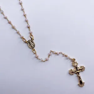 Pink Opal Beaded Rosary Necklace