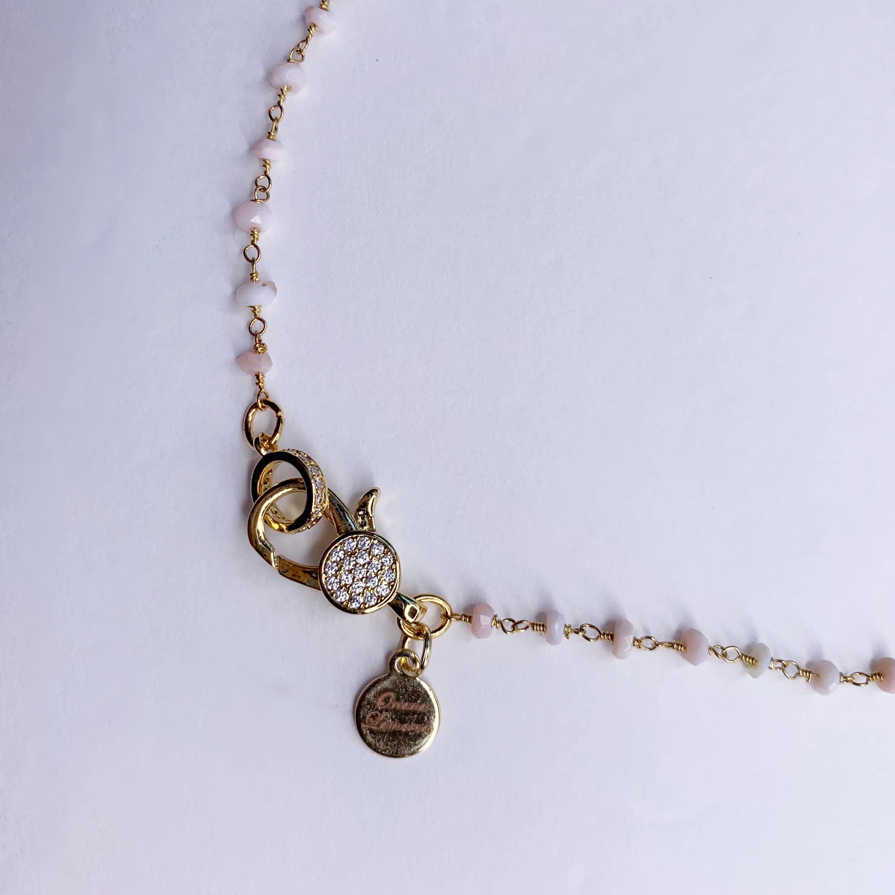 Pink Opal Beaded Rosary Necklace