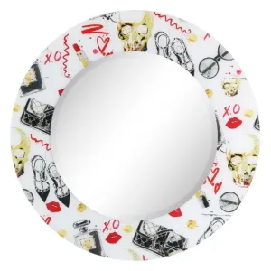 "Retro" Round Beveled Wall Mirror on Free Floating Reverse Printed Tempered Art Glass