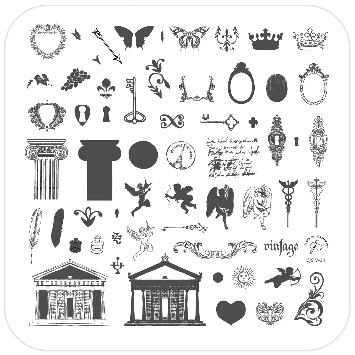 Romantic Cherub (CjSV-31) Steel Layered Nail Art Stamping Plate