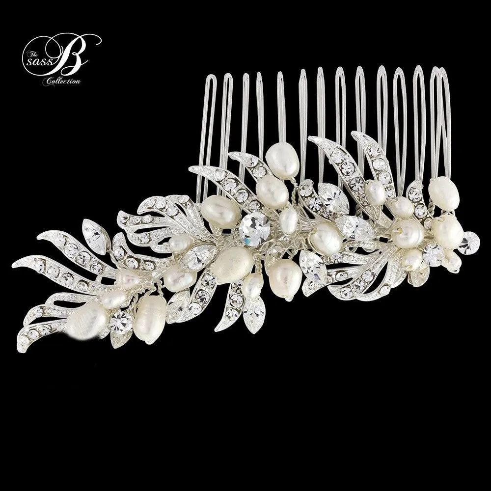SassB Ruby Crystal and Pearl Hair Comb
