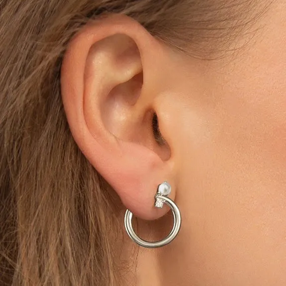 STERLING SILVER MIDI GALAXY WRAP HOOP™ EARRING WITH PEARL & WHITE SAPPHIRE