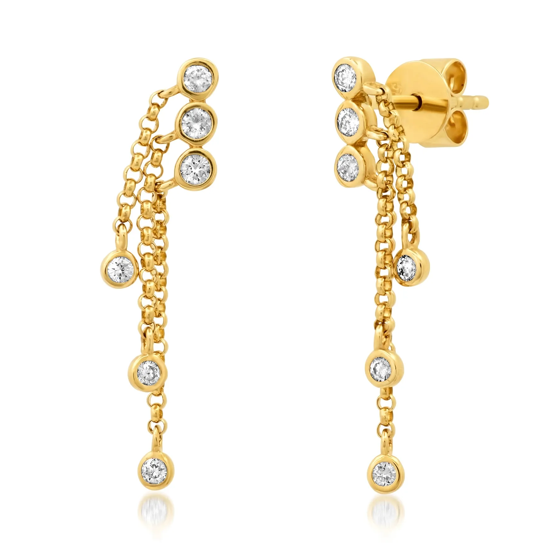 THREE LINE DIAMOND DROP EARRINGS, 14kt GOLD