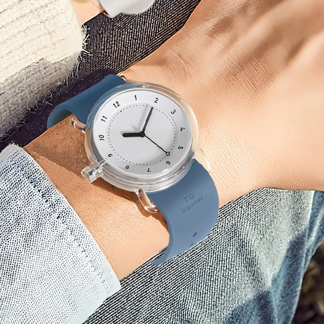 TID No.3 TR90 38mm White / Ocean Blue Silicone Strap / Transparent Buckle