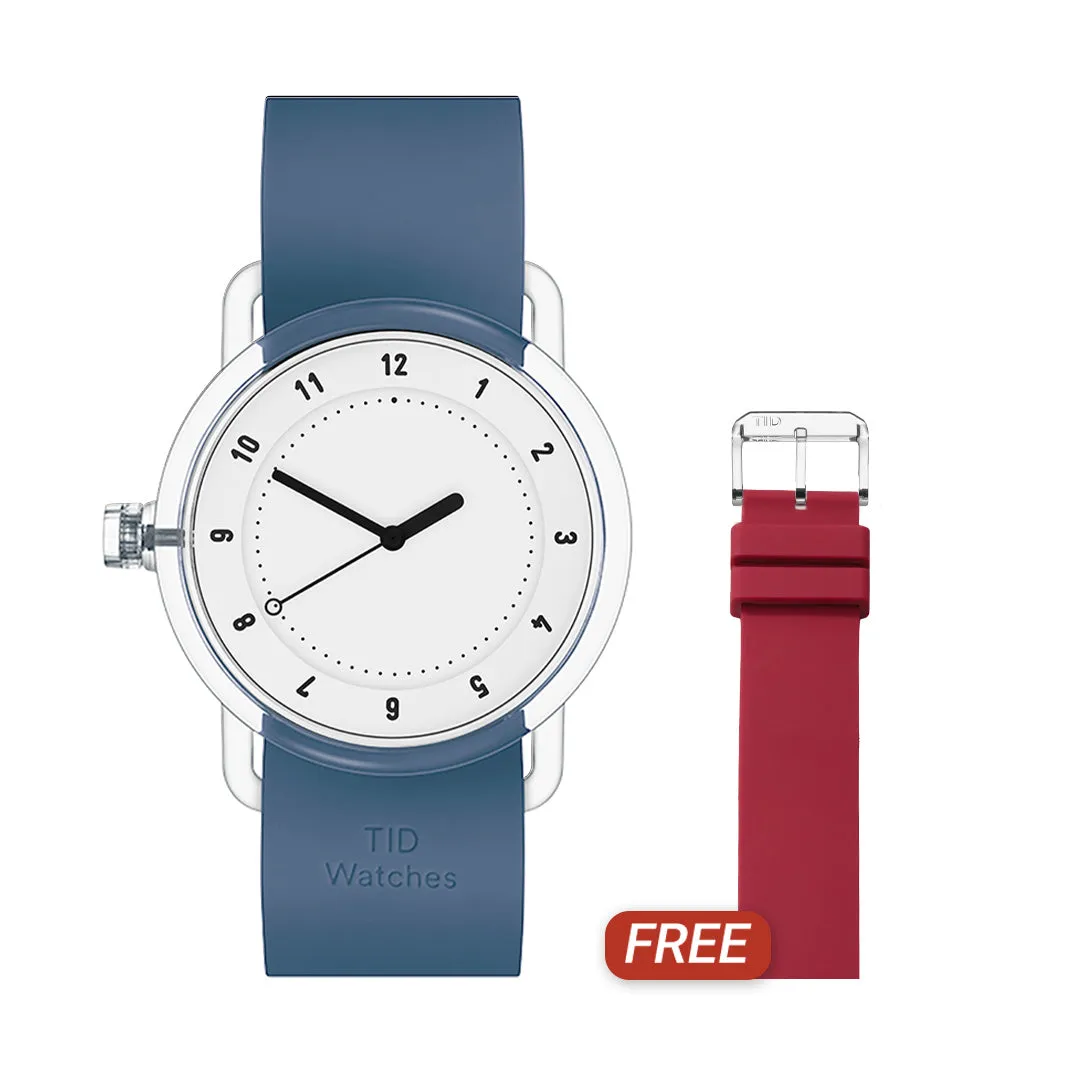 TID No.3 TR90 38mm White / Ocean Blue Silicone Strap / Transparent Buckle
