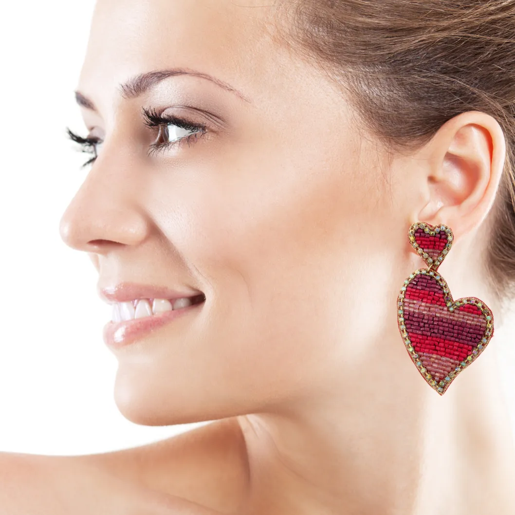 Valentines Heart Beaded Earrings