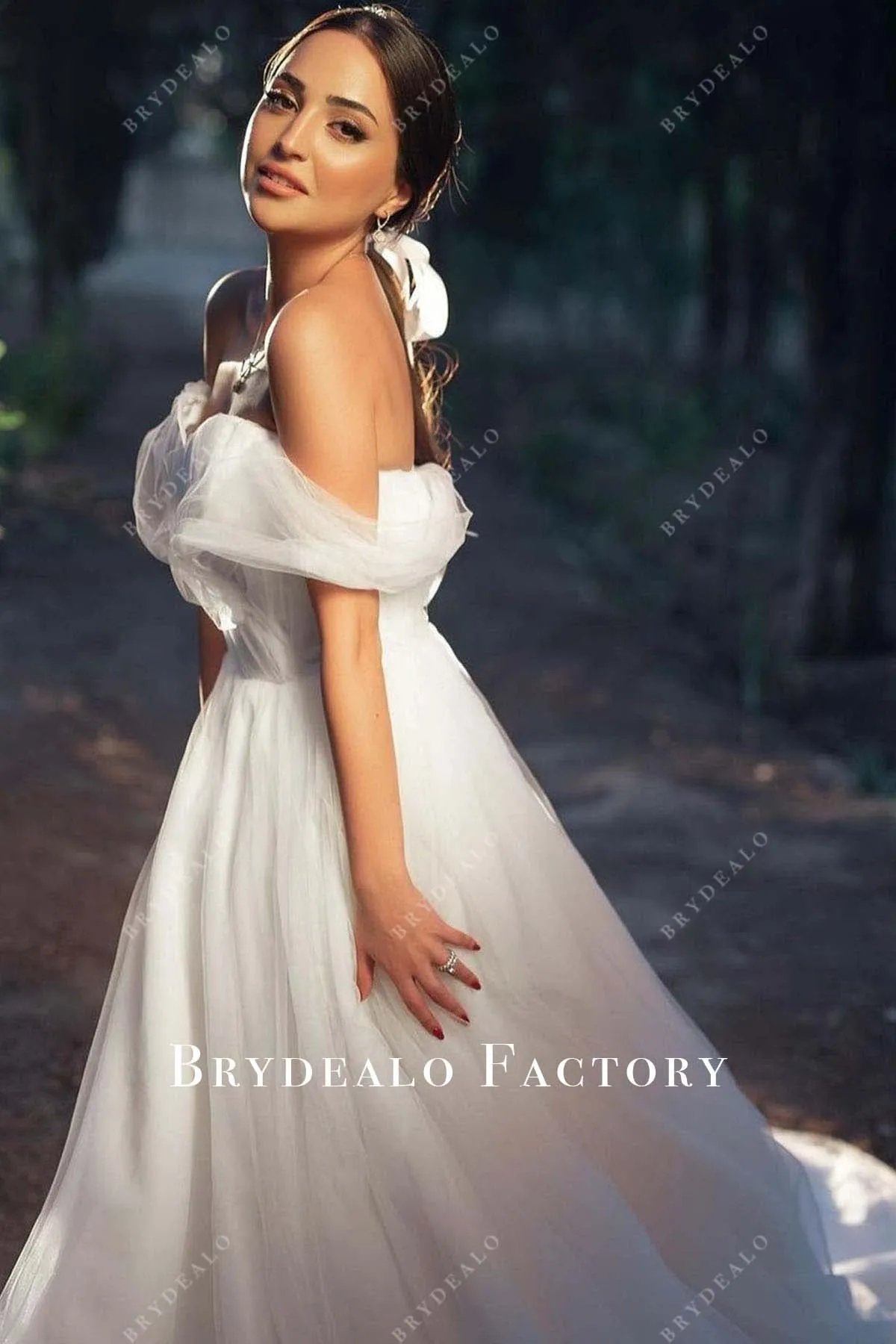 White Tulle Off Shoulder Sweetheart Neck Wedding Ballgown