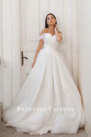 White Tulle Off Shoulder Sweetheart Neck Wedding Ballgown