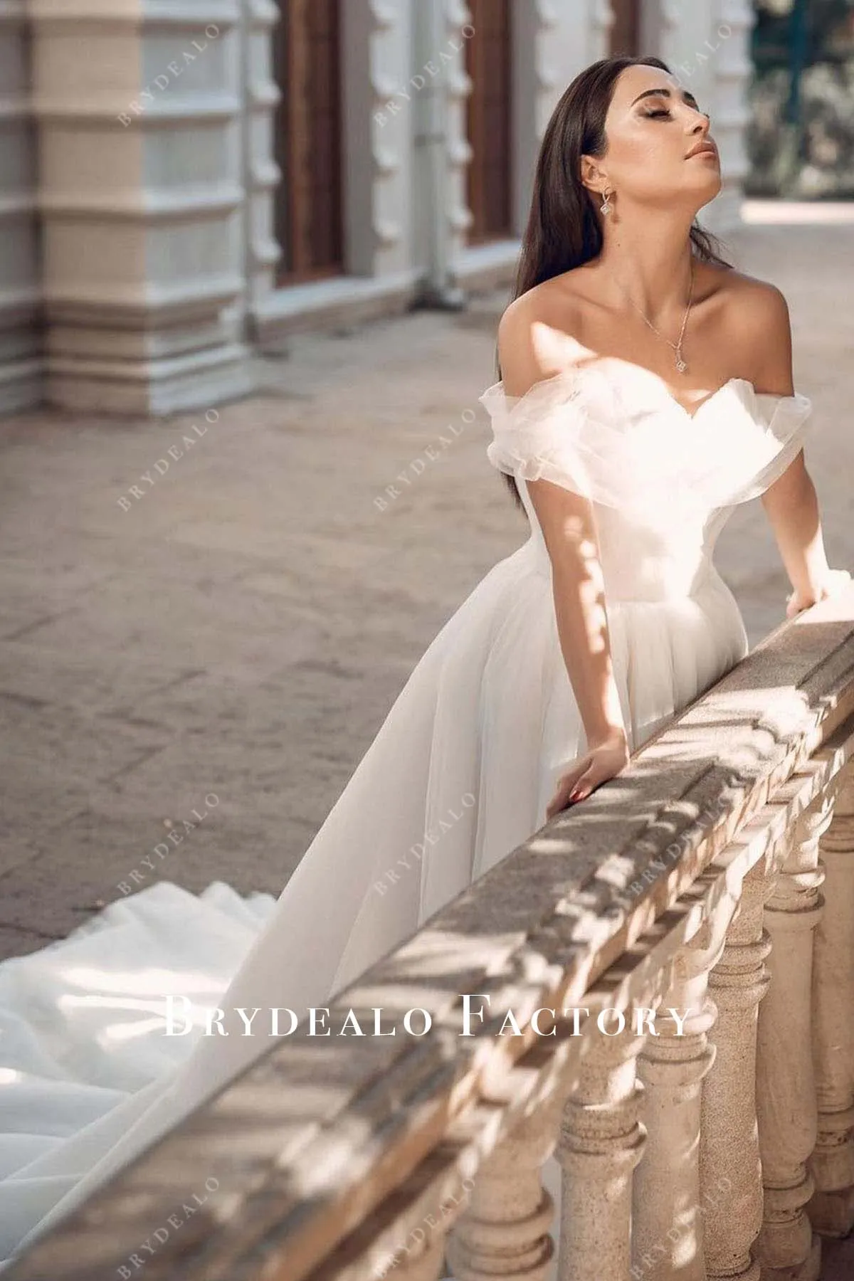 White Tulle Off Shoulder Sweetheart Neck Wedding Ballgown