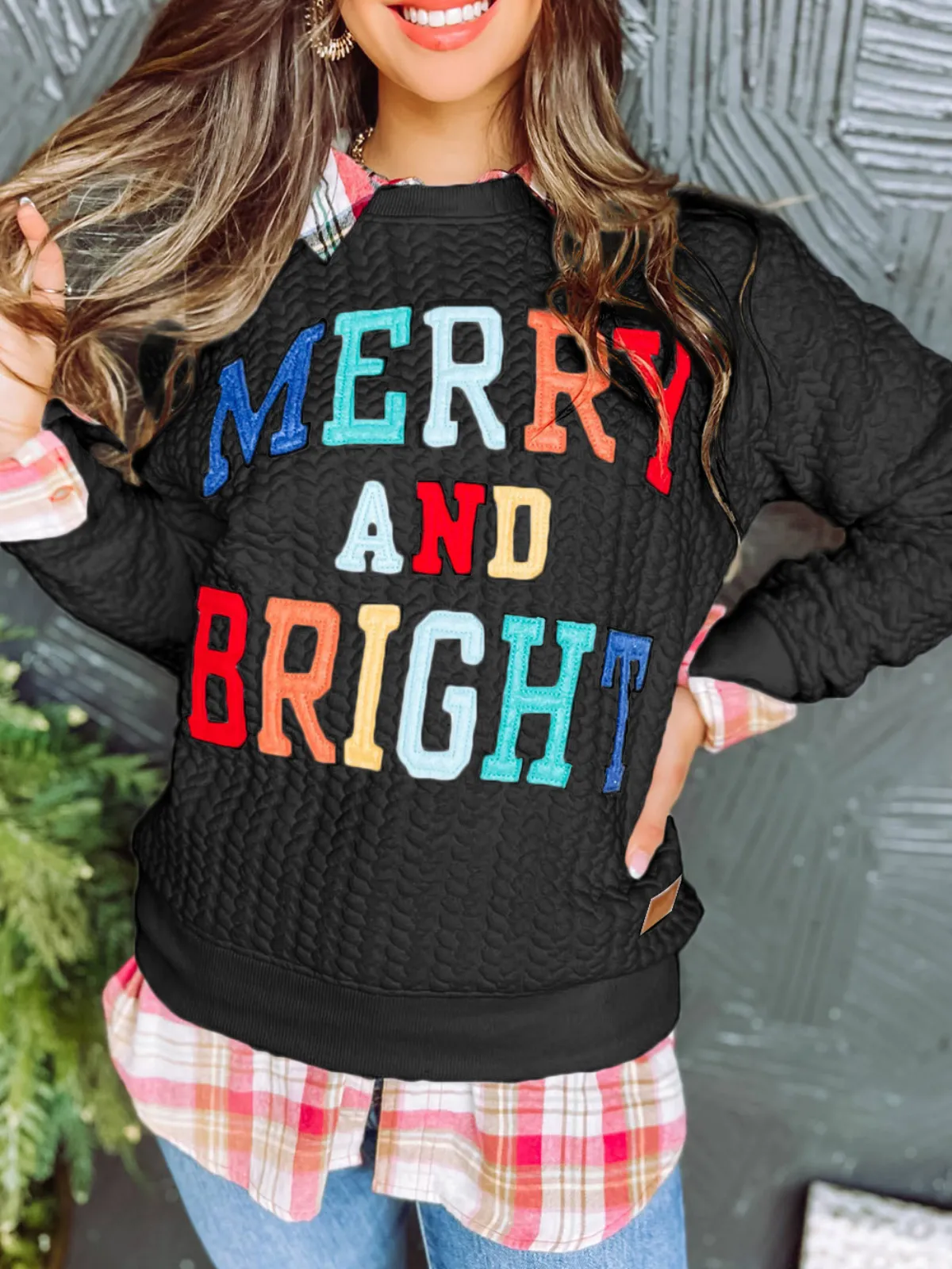 Womens Merry And Bright Cable Knit Pullover Sweatshirt